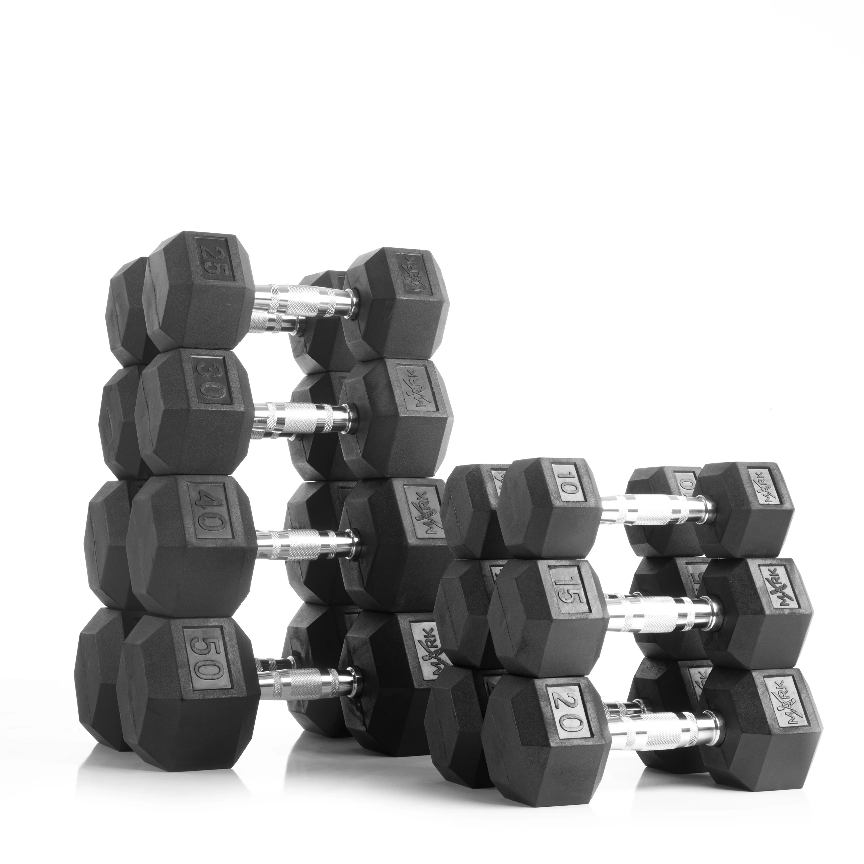 10 to 50 lbs. Rubber Hex Dumbbell Pairs Includes 2-Tier Storage Rack - Image 5