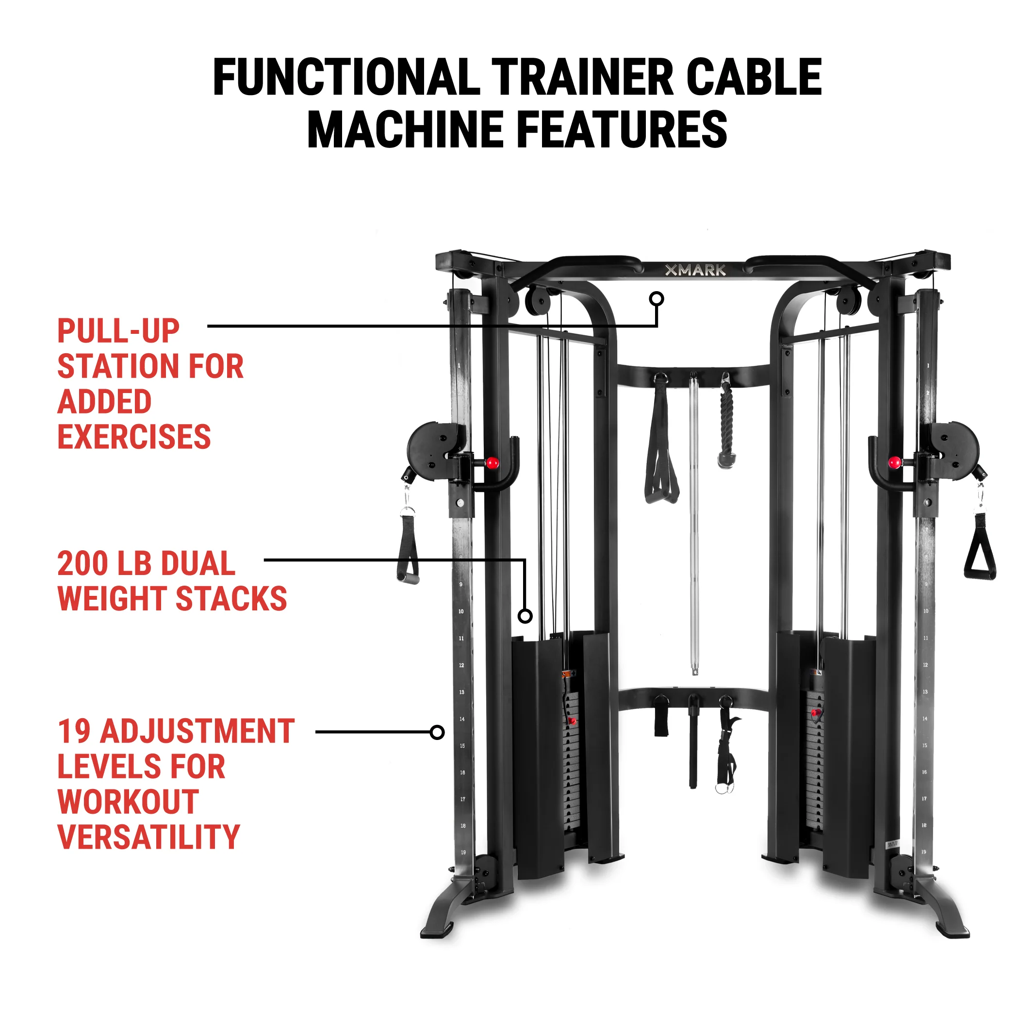 Functional Trainer Cable Machine with Dual 200 lb Weight Stacks - Image 3